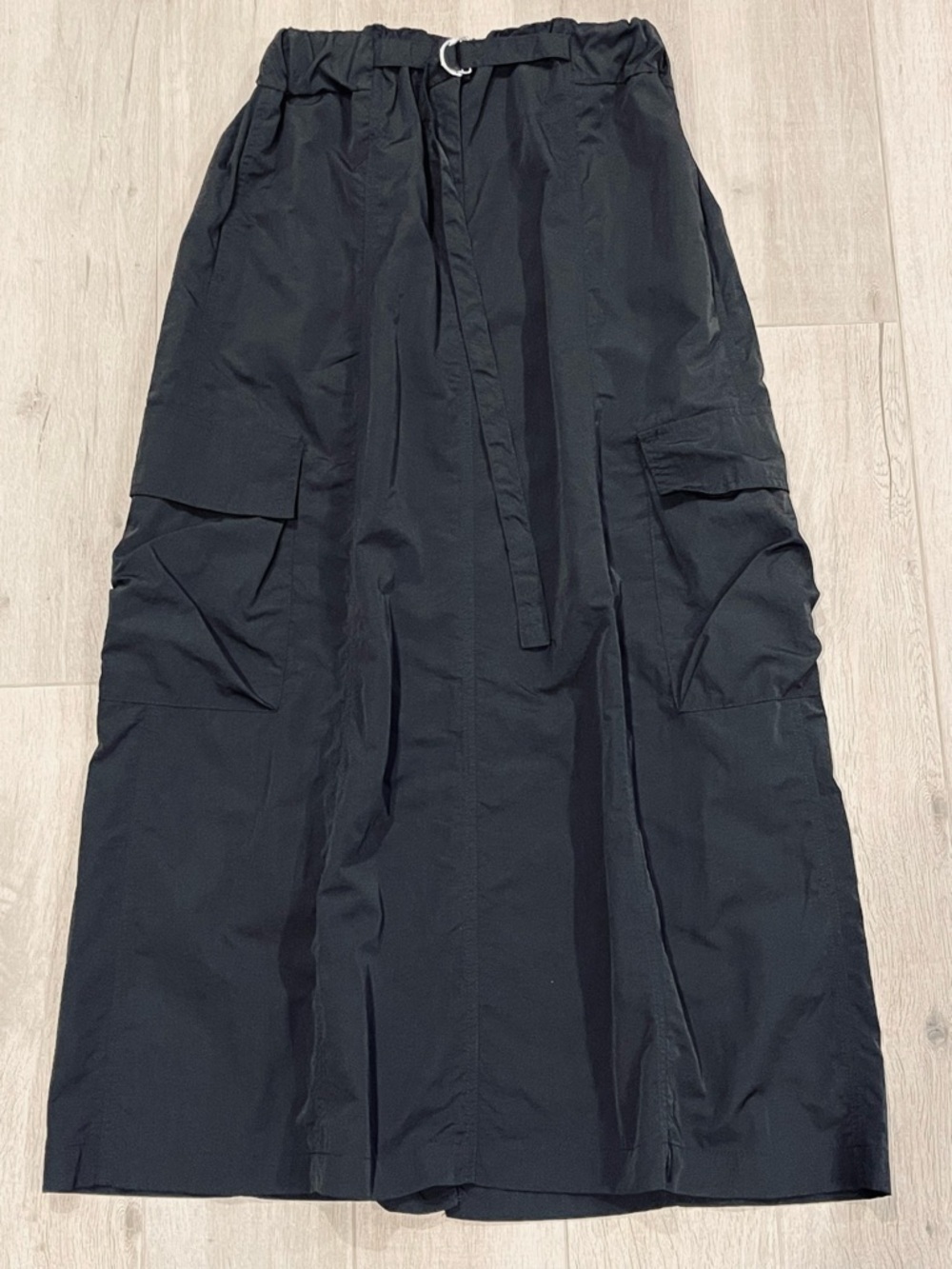 ZARA Long Black Cargo Midi Skirt XS Utility Belted Streetwear Minimalist
